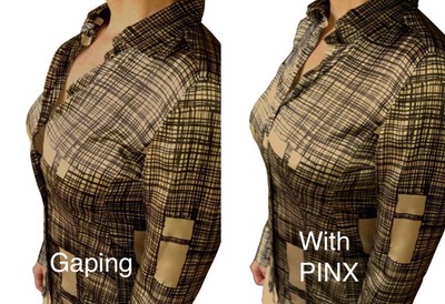 patterned shirt before with a gaping shirt and after with a perfectly flat placket. 